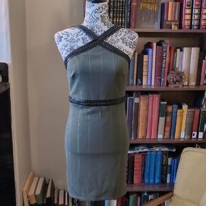 Topshop Army Green Bodycon Dress With Chain Embellishments S